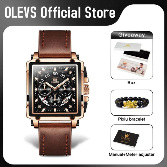 SHOWLU FASHION STORE OLEVS Top Brand Male Watches Square Quartz Watch Watch For Men Waterproof Leather Strap Sport Clock Male Relogio Masculino