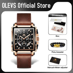 SHOWLU FASHION STORE OLEVS Top Brand Male Watches Square Quartz Watch Watch For Men Waterproof Leather Strap Sport Clock Male Relogio Masculino