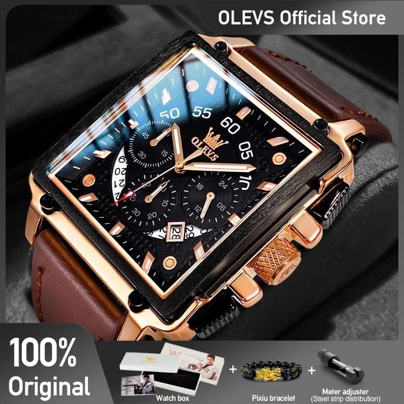 SHOWLU FASHION STORE OLEVS Top Brand Male Watches Square Quartz Watch Watch For Men Waterproof Leather Strap Sport Clock Male Relogio Masculino