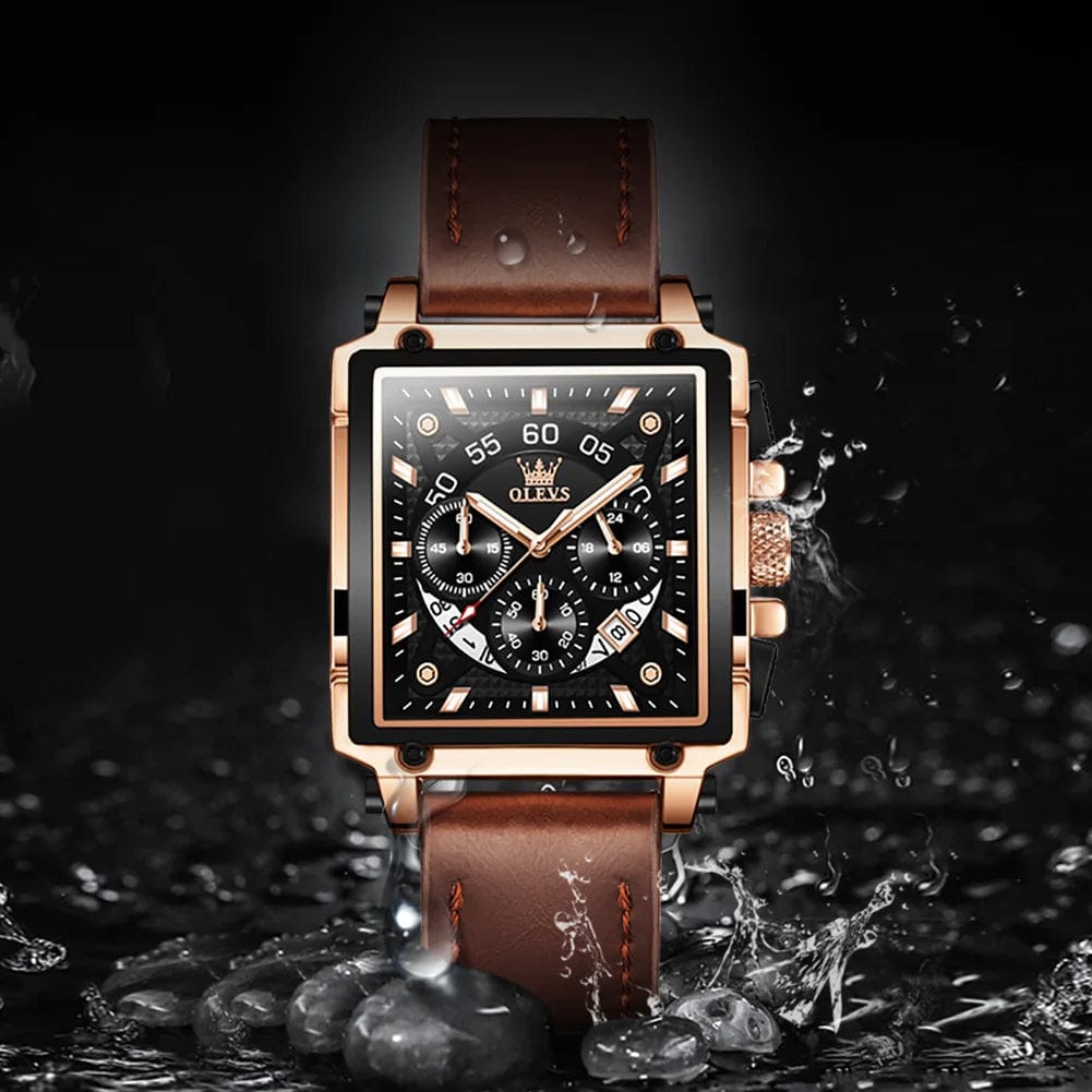 SHOWLU FASHION STORE OLEVS Top Brand Male Watches Square Quartz Watch Watch For Men Waterproof Leather Strap Sport Clock Male Relogio Masculino