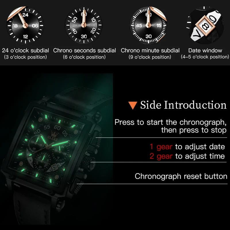 SHOWLU FASHION STORE OLEVS Top Brand Male Watches Square Quartz Watch Watch For Men Waterproof Leather Strap Sport Clock Male Relogio Masculino