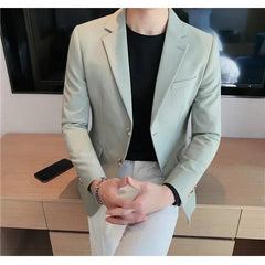  Showlu Fashion Store Olive green Top / Asian S is Eur XXS S-4XL Men's Business Casual Suit Korean Style Trendy Slim Fit 2 Piece Set Solid Color Blazer Pants Groom Wedding Dress Party