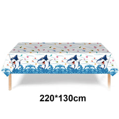  Showlu Fashion Store Olive Ocean Waves Plastic Tablecloth Ocean Party Table Cover Water Print Table Cover Under the Sea Tablecloth Mermaid Shark Birthday