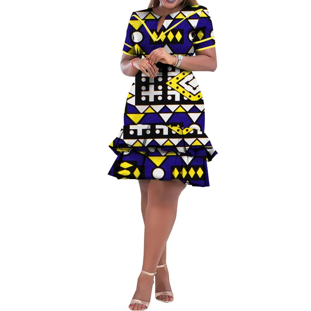 SHOWLU FASHION STORE On Sale! New Fashion African Bazin Riche Dresses For Women Bazin Riche Female Ankara Clothing Short Sleeve Ladies Dress Robe Wax