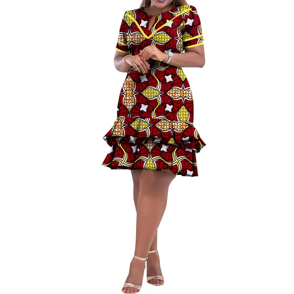 SHOWLU FASHION STORE On Sale! New Fashion African Bazin Riche Dresses For Women Bazin Riche Female Ankara Clothing Short Sleeve Ladies Dress Robe Wax