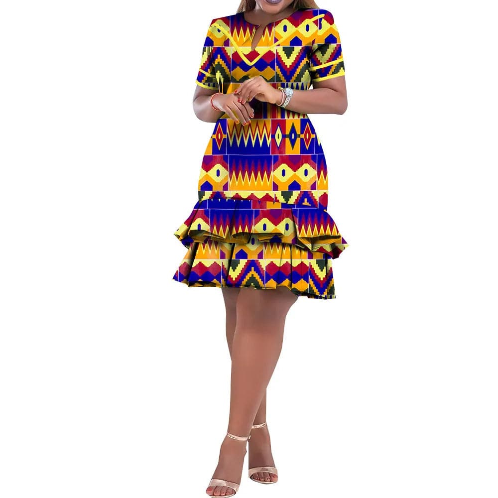 SHOWLU FASHION STORE On Sale! New Fashion African Bazin Riche Dresses For Women Bazin Riche Female Ankara Clothing Short Sleeve Ladies Dress Robe Wax