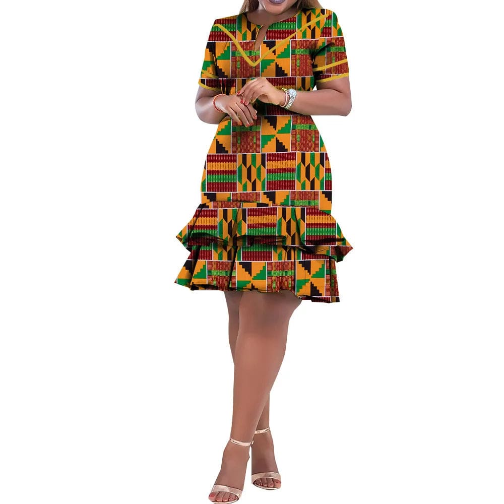 SHOWLU FASHION STORE On Sale! New Fashion African Bazin Riche Dresses For Women Bazin Riche Female Ankara Clothing Short Sleeve Ladies Dress Robe Wax