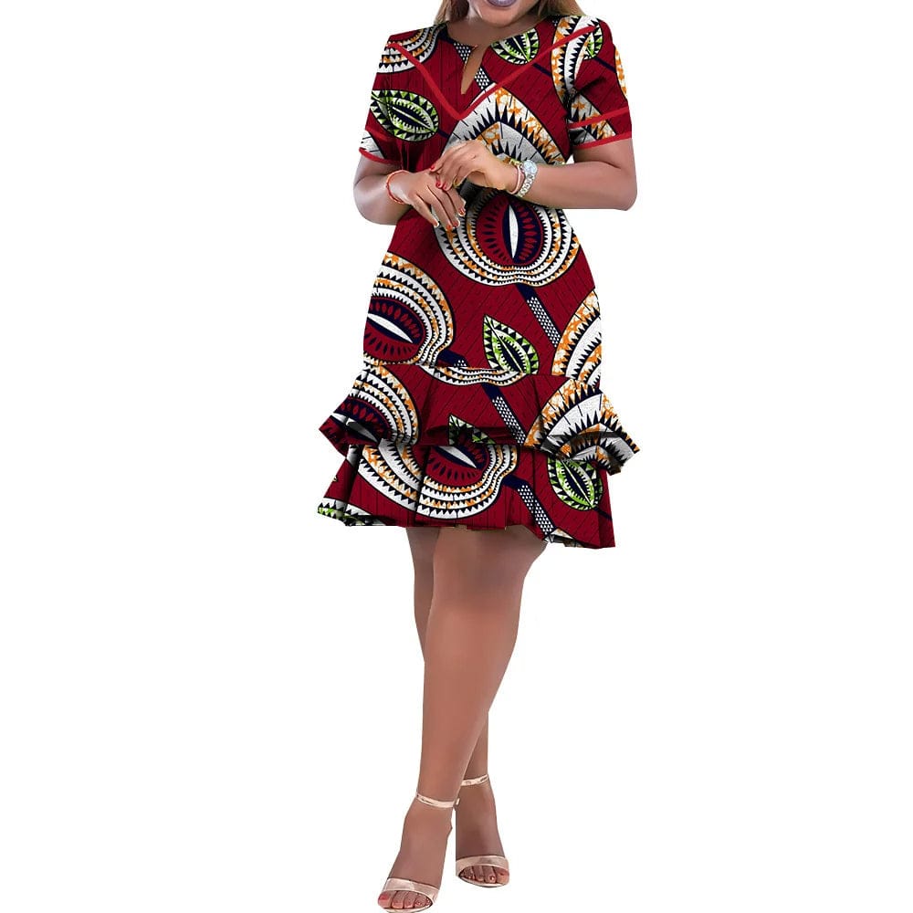 SHOWLU FASHION STORE On Sale! New Fashion African Bazin Riche Dresses For Women Bazin Riche Female Ankara Clothing Short Sleeve Ladies Dress Robe Wax