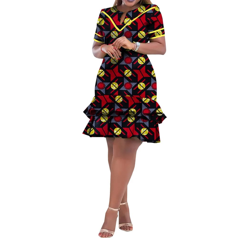 SHOWLU FASHION STORE On Sale! New Fashion African Bazin Riche Dresses For Women Bazin Riche Female Ankara Clothing Short Sleeve Ladies Dress Robe Wax