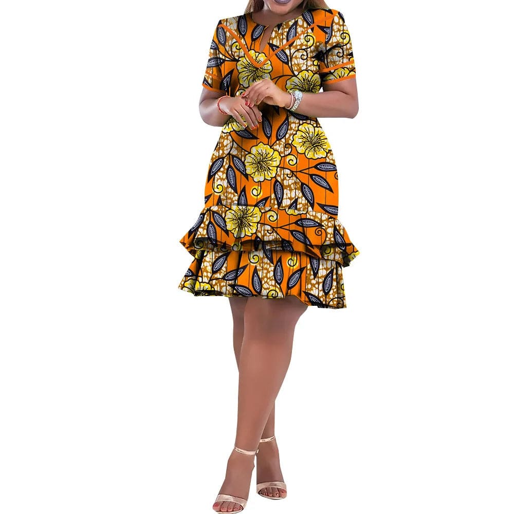 SHOWLU FASHION STORE On Sale! New Fashion African Bazin Riche Dresses For Women Bazin Riche Female Ankara Clothing Short Sleeve Ladies Dress Robe Wax