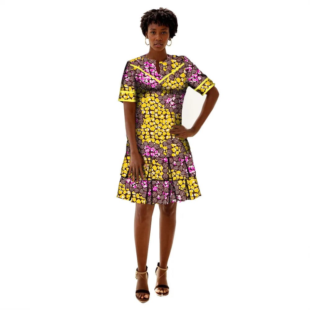 SHOWLU FASHION STORE On Sale! New Fashion African Bazin Riche Dresses For Women Bazin Riche Female Ankara Clothing Short Sleeve Ladies Dress Robe Wax