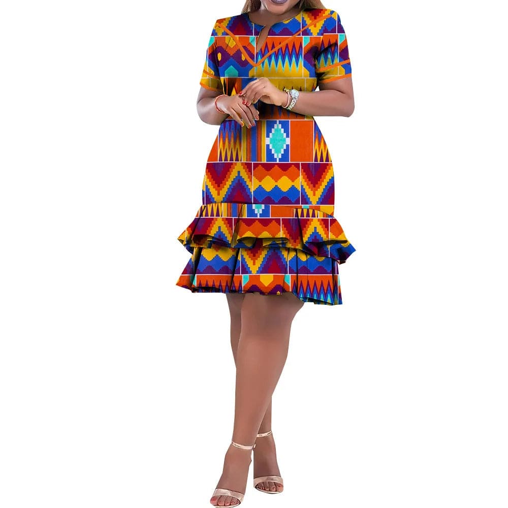 SHOWLU FASHION STORE On Sale! New Fashion African Bazin Riche Dresses For Women Bazin Riche Female Ankara Clothing Short Sleeve Ladies Dress Robe Wax