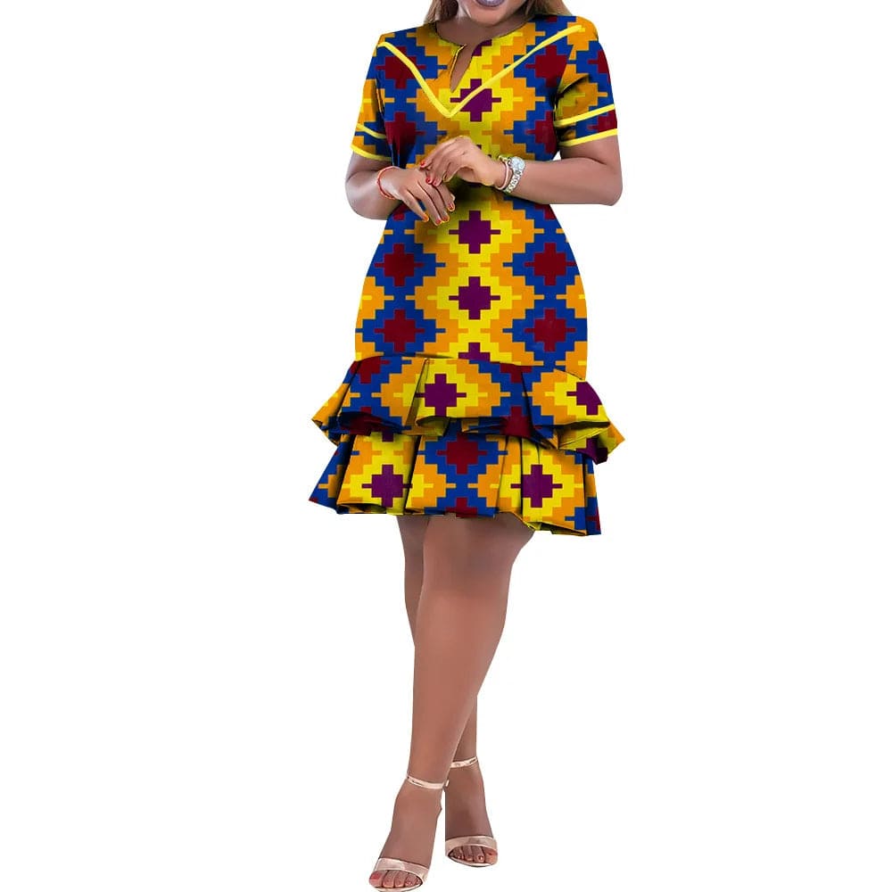 SHOWLU FASHION STORE On Sale! New Fashion African Bazin Riche Dresses For Women Bazin Riche Female Ankara Clothing Short Sleeve Ladies Dress Robe Wax