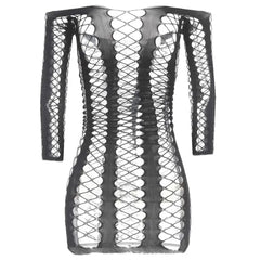 SHOWLU FASHION STORE one-size / qq578-black Women Sexy Fishnet Cover Up Without Bikini Hollow Out Bodycon Dress Long Sleeve Beachwear Summer Women's Swimwear Qq578