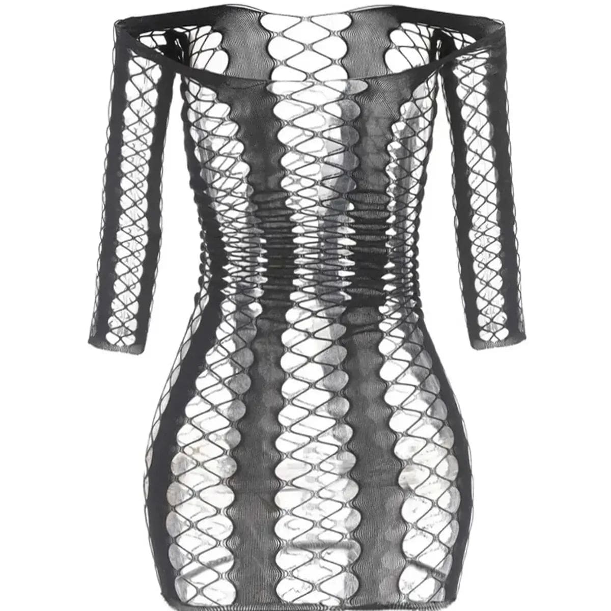 SHOWLU FASHION STORE one-size / qq578-black Women Sexy Fishnet Cover Up Without Bikini Hollow Out Bodycon Dress Long Sleeve Beachwear Summer Women's Swimwear Qq578