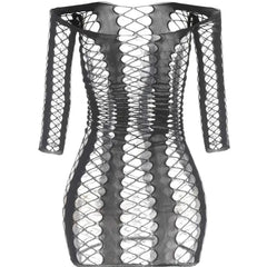 SHOWLU FASHION STORE one-size / qq578-black Women Sexy Fishnet Cover Up Without Bikini Hollow Out Bodycon Dress Long Sleeve Beachwear Summer Women's Swimwear Qq578