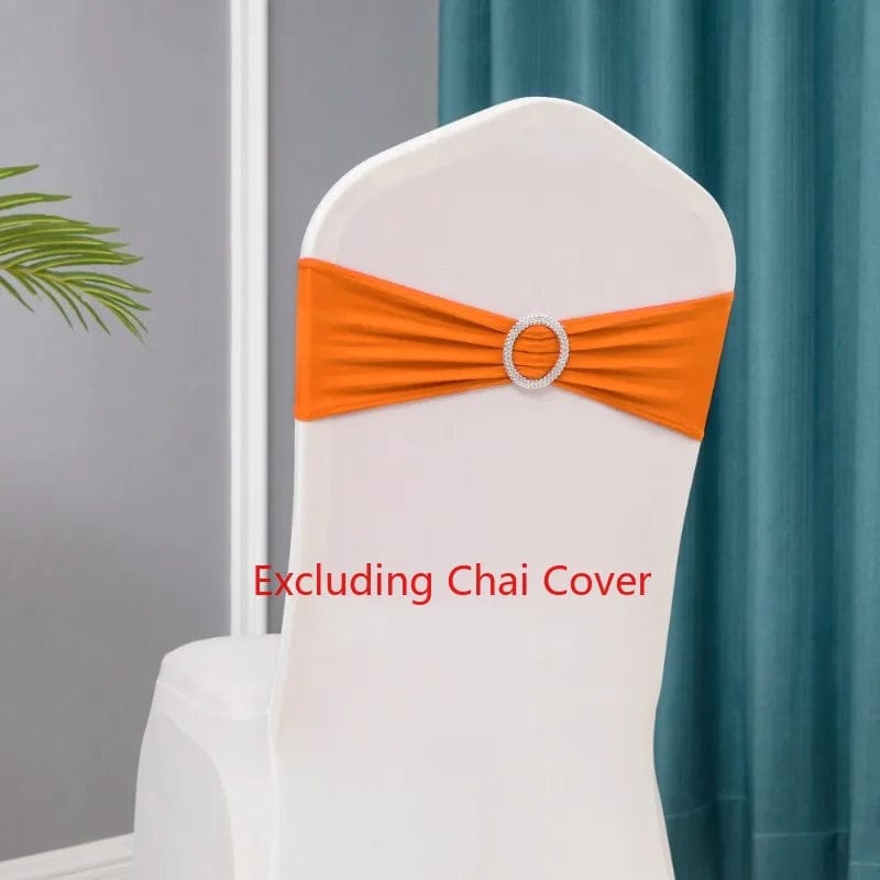 Showlu Fashion Store Orange / 10 pcs 10pcs/lot Stretch Lycra Spandex Chair Covers Bands With Buckle Slider For Wedding Decorations Wholesale Chair Sashes Bow heart