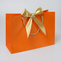 SHOWLU FASHION STORE Orange / 19x15x7cm / 10pcs Wholesale Paper Gift Bags with Ribbon Bow Recycled Wedding Shopping Bags with Handles Clothing Cosmetic Jewelry Packaging Bags