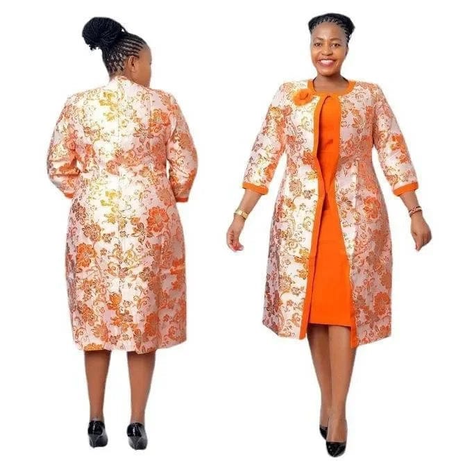 SHOWLU FASHION STORE Orange / 6XL 2 Piece Set African Dresses For Women Coat And Office Lady Dress 2024 Autumn Winter New Bazin Riche Traditional Africa Clothing