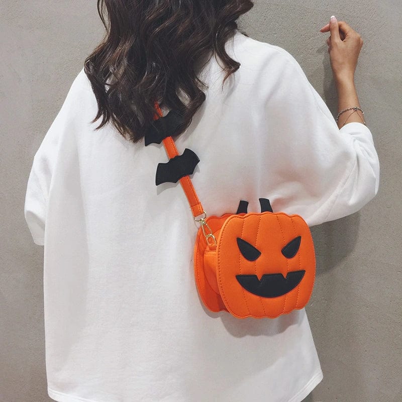  Showlu Fashion Store Orange Anger Halloween Pumpkin Bag for Women 2023 New Special-Interest Design Funny Personality Shoulder Bag Versatile Crossbody Pouch Tide