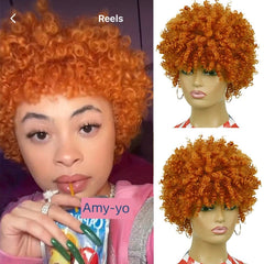 SHOWLU FASHION STORE Orange Curly Hair Wig Afro Black African Fluffy Short Small Roll Full Top Wig Light Sister Ice Spice Same Style