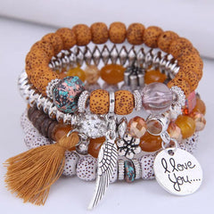  Showlu Fashion Store orange DIEZI Bohemian Multicolor Pink Crystal Beads Bracelets Women Girls Elastic Tassel Wing Letters Rope Bracelet Pulseira Feminina