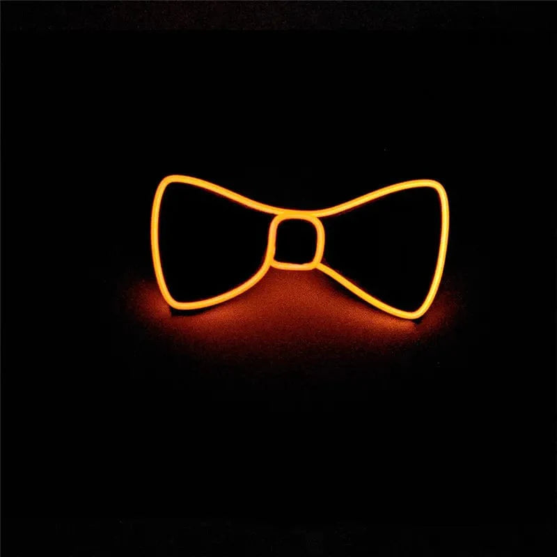 Orange Showlu LED Neon EL Wire glowing bow tie, luminous party light-up accessory for Halloween, Christmas, and stage performances.