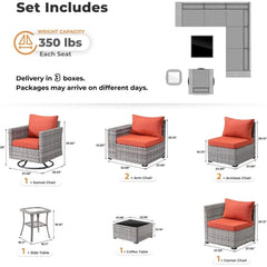 SHOWLU FASHION STORE Orange Red / United States Outdoor Sectional Sofa, Sofa with Swivel Rocking Chairs, Wide Arms and Deep Seat, Wicker Rattan 8 Pieces Patio Furniture Set