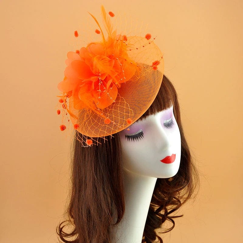  Showlu Fashion Store Orange Retro Photo Studio Photography Barrettes Billycock Feather Headwear