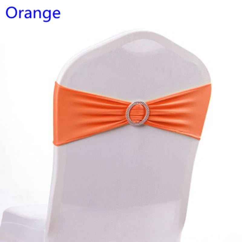  Showlu Fashion Store ORANGE Spandex Chair Sash Wedding With Round Buckle Lycra Stretch For All Band Universal Birthday Party Show Decoraiton