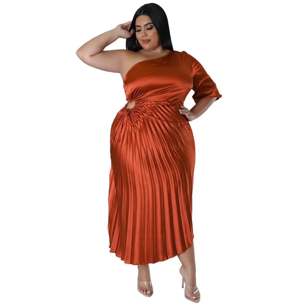 SHOWLU FASHION STORE orange / XL XL-5XL 2023 Spring New Arrival African Women Half Sleeve Solid Color Polyester Pleated Dress Dashiki African Dresses for Women