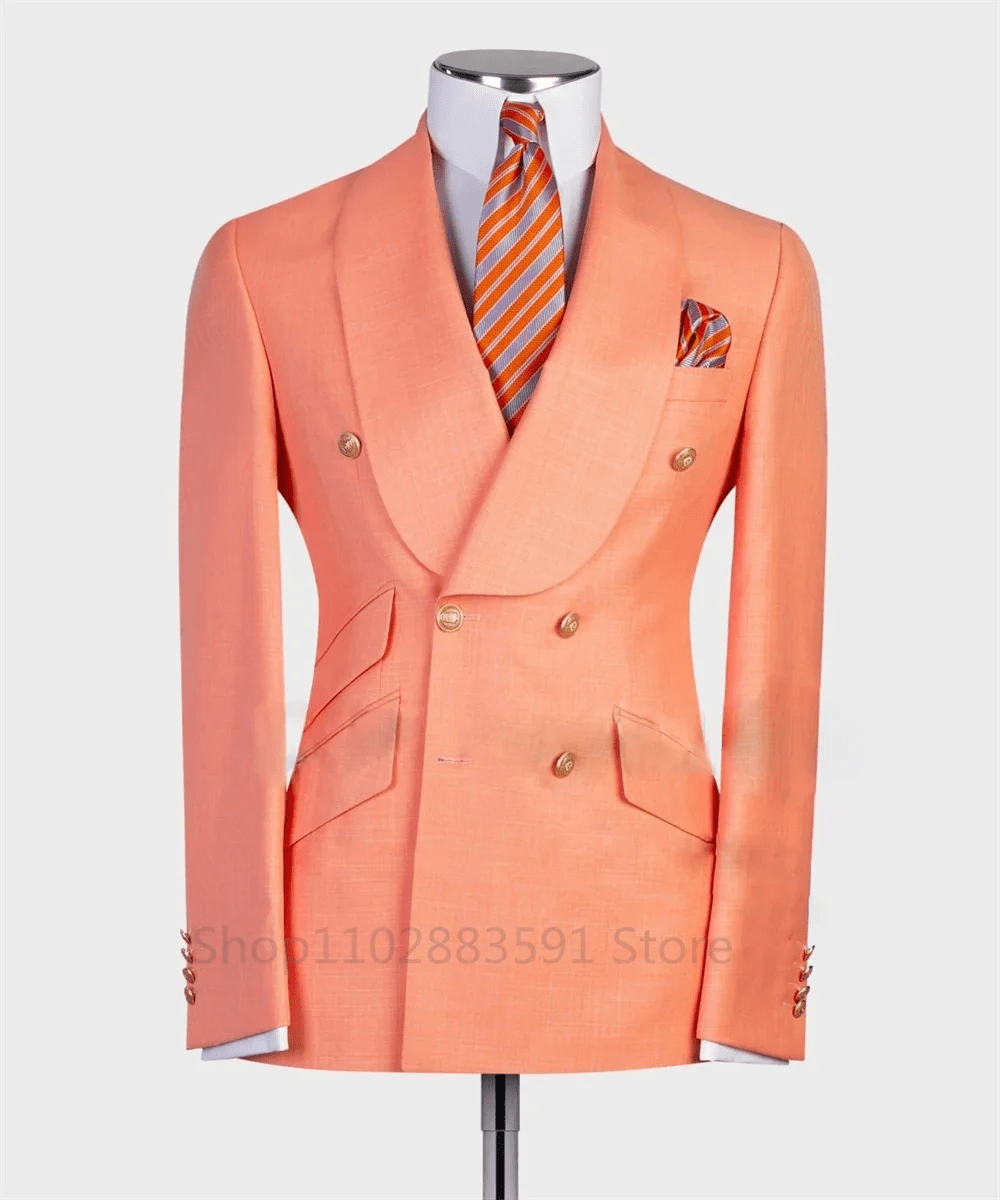 SHOWLU FASHION STORE Orange / XXL(EU54 or US44) 2024 Suit For Mens Groom's Wedding 1 Pieces Slim Fit Blazer Wide Shawl Lapel Luxury Men Suit Custom Made Tuxedo Gold Button