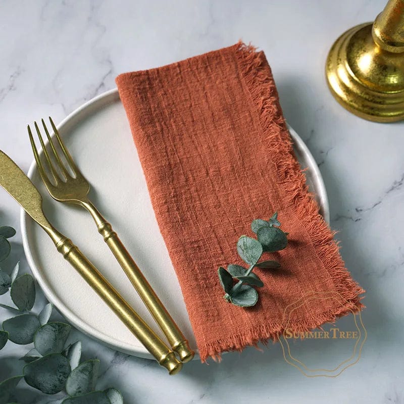 Showlu Fashion Store Orangered 20PCS Napkins 41x41CM Cotton Cloth Gauze Retro Burr Rustic Kitchen Tea Towel Wedding Party Dinner Christmas Napkin Table Decor