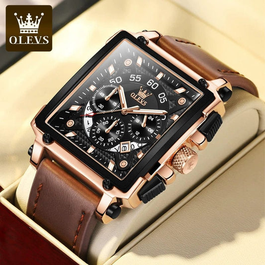 SHOWLU FASHION STORE Oulishi Square Large Dial Watch Men's Personalized Sports Domineering Genuine Leather Quartz Luminous Brand Genuine Men's Watch