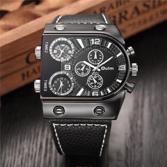 Showlu Fashion Store Oulm Watches Mens Quartz Casual Leather Strap Wristwatch Sports Multi-Time Zone Military Male Clock erkek saat Dropshipping