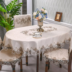  Showlu Fashion Store Oval Table Cloth White Embroidered Fold Tea Table Juppe Dining Table Cover Tablecloth Table Home Lace Art Dust Cover Chair Cover