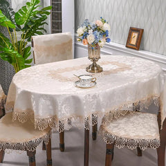  Showlu Fashion Store Oval Table Cloth White Embroidered Fold Tea Table Juppe Dining Table Cover Tablecloth Table Home Lace Art Dust Cover Chair Cover