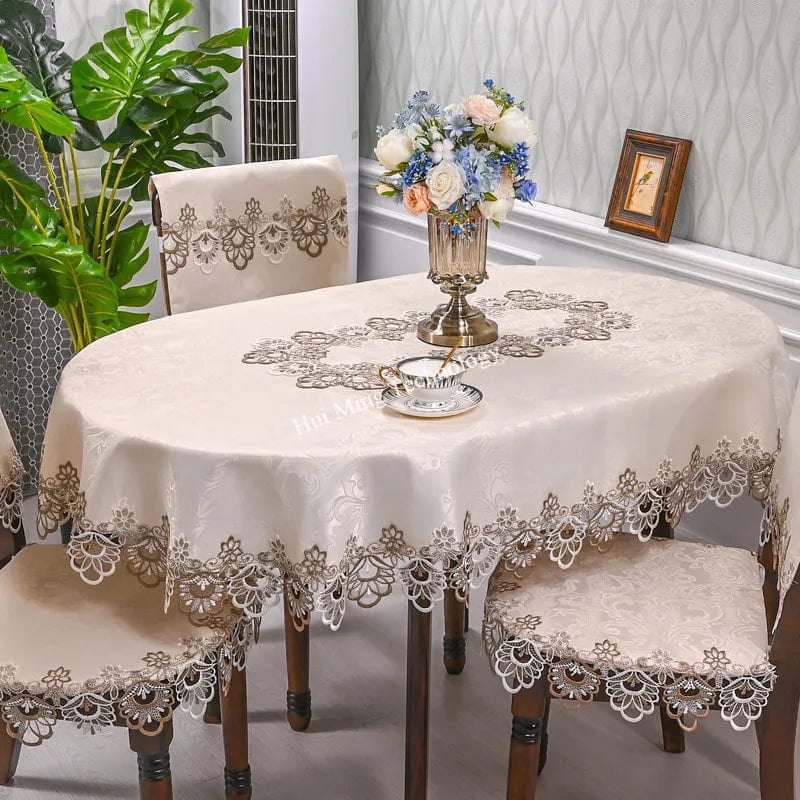  Showlu Fashion Store Oval Table Cloth White Embroidered Fold Tea Table Juppe Dining Table Cover Tablecloth Table Home Lace Art Dust Cover Chair Cover