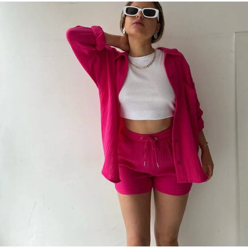 SHOWLU FASHION STORE Oversized Shirt Shorts Two Piece Sets Women Summer Cotton Tops With Loose High Waist Shorts Suit 2023 Fashion Streetwear Outfits