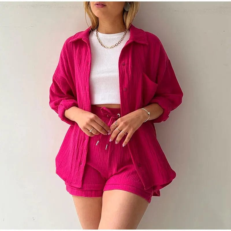 SHOWLU FASHION STORE Oversized Shirt Shorts Two Piece Sets Women Summer Cotton Tops With Loose High Waist Shorts Suit 2023 Fashion Streetwear Outfits