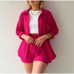 SHOWLU FASHION STORE Oversized Shirt Shorts Two Piece Sets Women Summer Cotton Tops With Loose High Waist Shorts Suit 2023 Fashion Streetwear Outfits