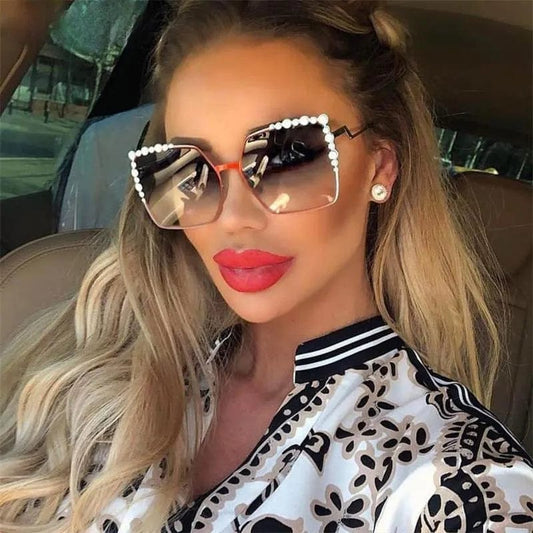  Showlu Fashion Store Oversized Square Sun Glasses Ladies 2024 New Luxury Pearl Sunglasses Women Brand Designer  Fashion Shades big Square