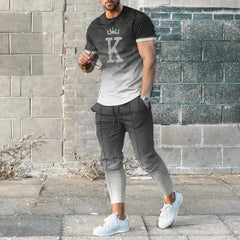 SHOWLU FASHION STORE P2TGP217S / L Men's Trousers Tracksuit 2 Piece Set 3D Printed Summer Jogger Sportswear Short Sleeve T Shirt+Long Pants Casual Street Clothes