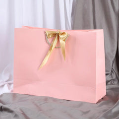 SHOWLU FASHION STORE Pale Pink / 42x32x14cm / 10pcs Wholesale Paper Gift Bags with Ribbon Bow Recycled Wedding Shopping Bags with Handles Clothing Cosmetic Jewelry Packaging Bags