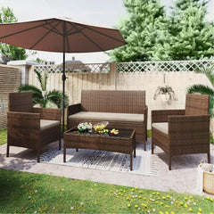  Showlu Fashion Store Patio Furniture 4 Pieces Conversation Sets Outdoor Wicker Rattan Chairs Garden Backyard Balcony Porch Poolside loveseat