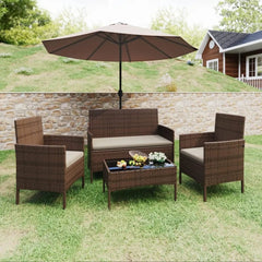  Showlu Fashion Store Patio Furniture 4 Pieces Conversation Sets Outdoor Wicker Rattan Chairs Garden Backyard Balcony Porch Poolside loveseat