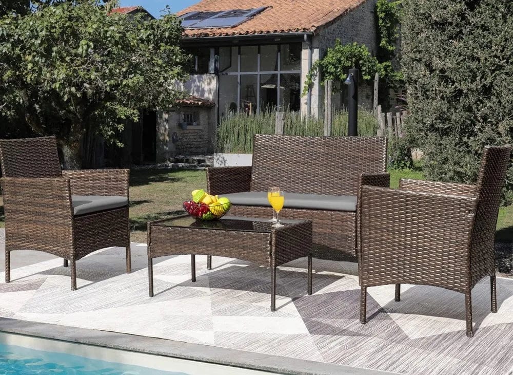  Showlu Fashion Store Patio Furniture 4 Pieces Conversation Sets Outdoor Wicker Rattan Chairs Garden Backyard Balcony Porch Poolside loveseat