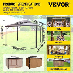  Showlu Fashion Store Patio Gazebo, Patio Canopy w/Double PVC Plastic Roof, Aluminum Frame with Curtains and Netting,10’ x 12’ Outdoor Gazebo Canopy