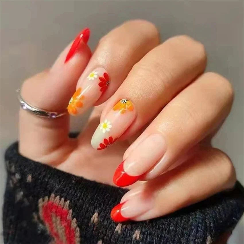 Showlu Pink Matte French Press on Nails with Leopard Design, 24-piece coffin acrylic false nails, stylish and trendy nail art set.