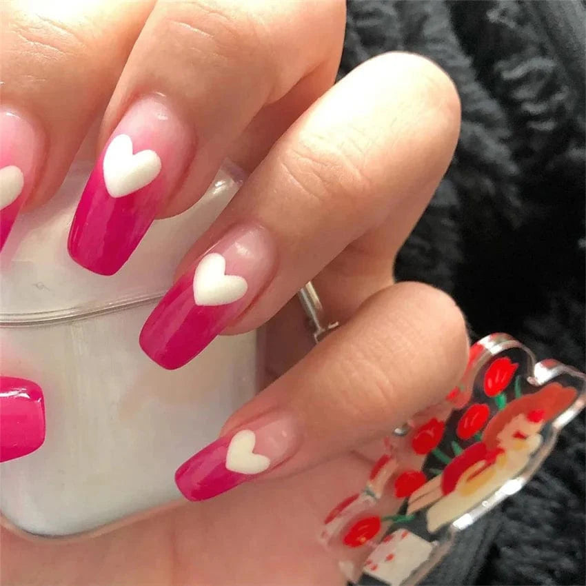 Showlu Pink Matte French Press on Nails with 24-piece leopard coffin acrylic false nails, square head, artificial press-on nails.